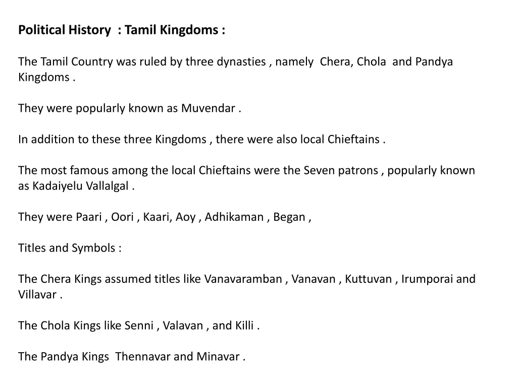 political history tamil kingdoms