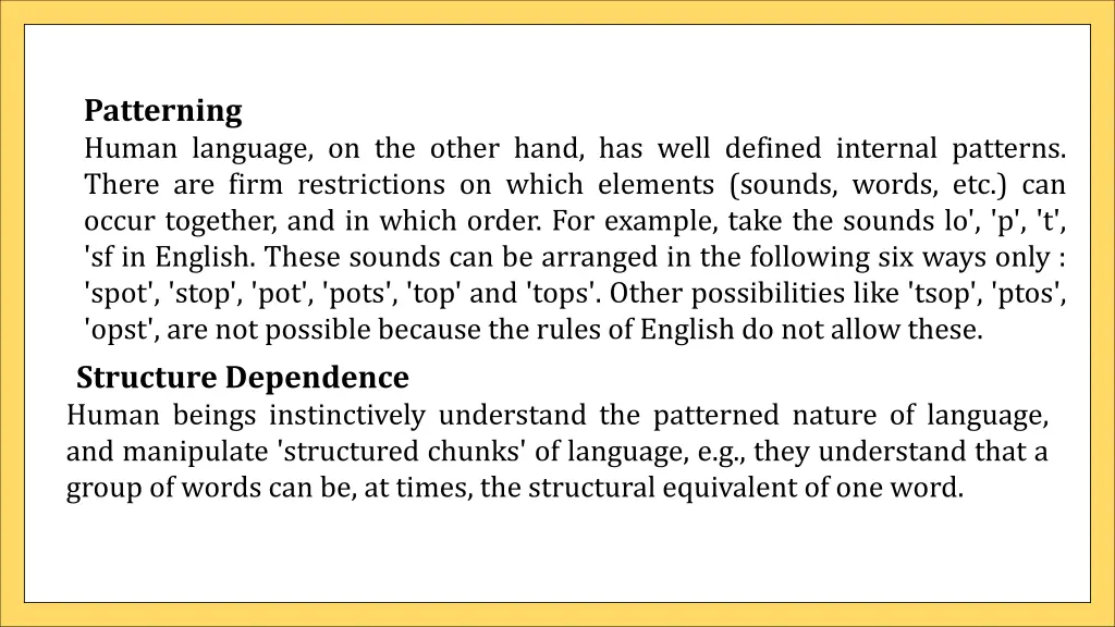 animal communication vs human language patterning