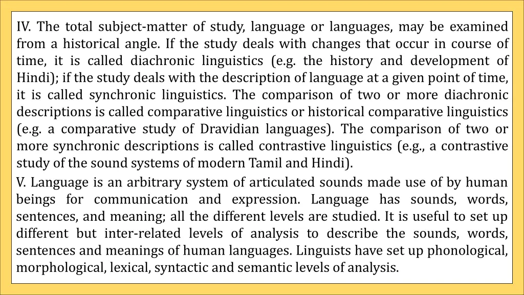 iv the total subject matter of study language