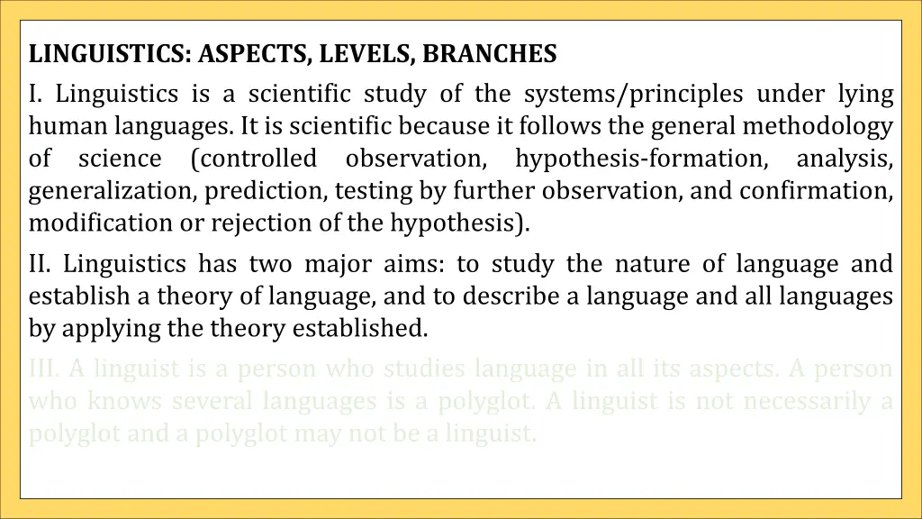 linguistics aspects levels branches i linguistics