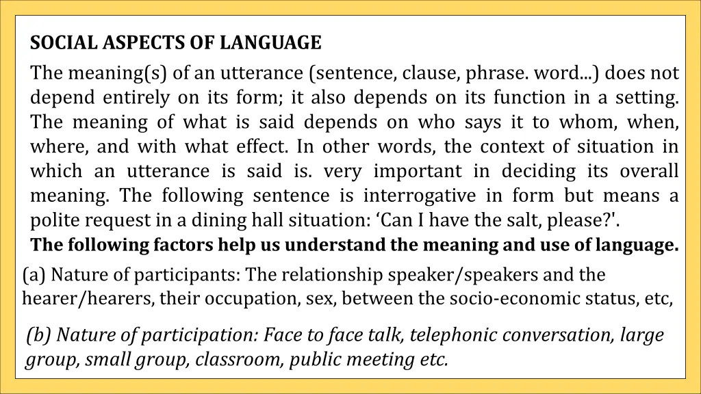 social aspects of language the meaning