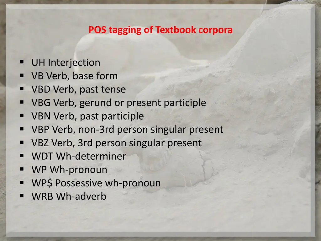 pos tagging of textbook corpora