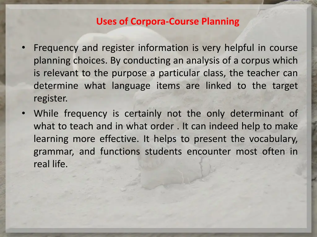 uses of corpora course planning