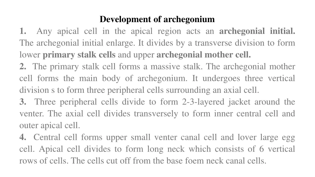 development of archegonium 1