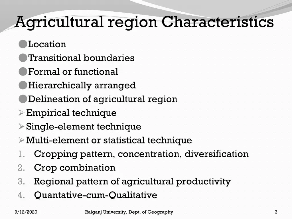 agricultural region characteristics