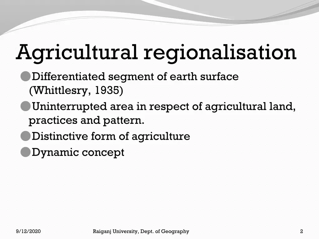 agricultural regionalisation differentiated