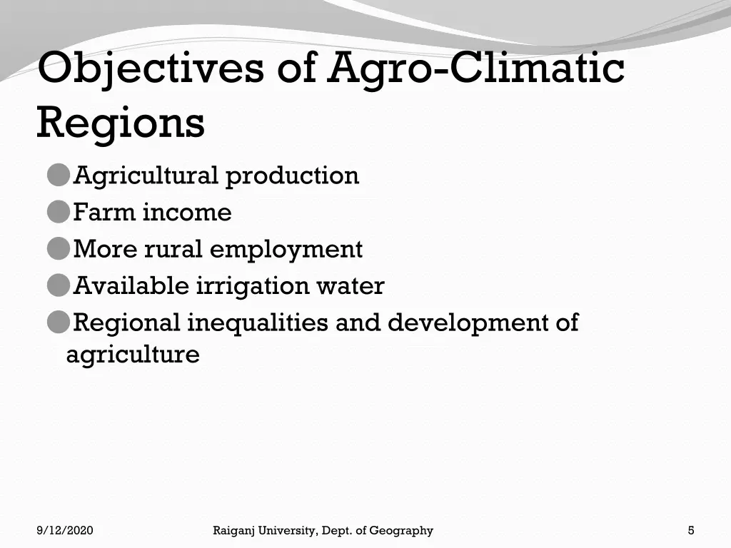 objectives of agro climatic regions agricultural