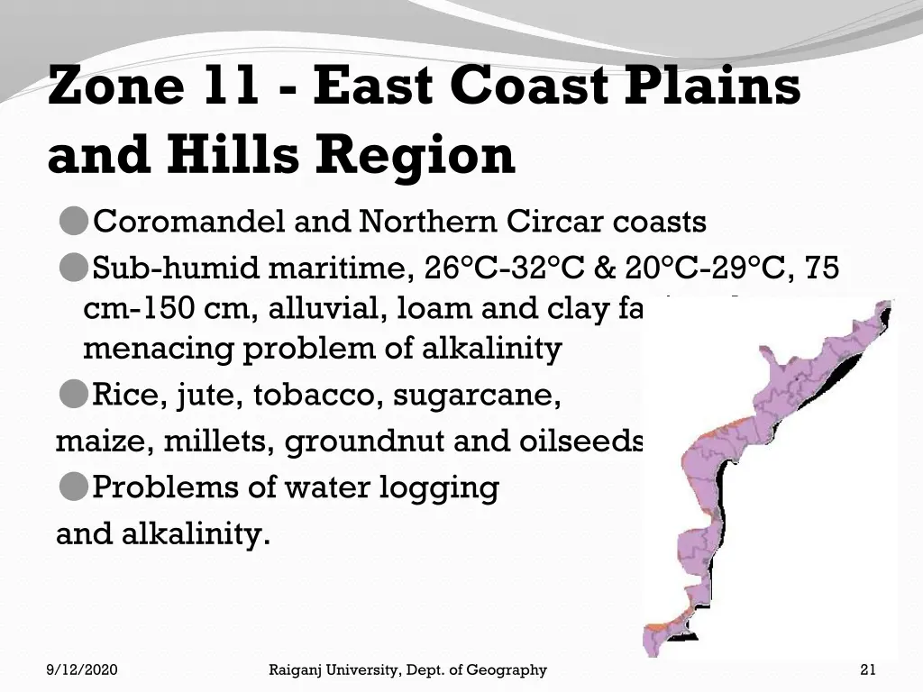 zone 11 east coast plains and hills region