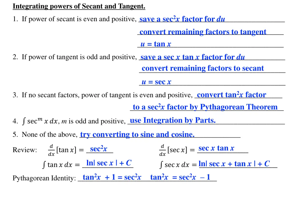 integrating powers of secant and tangent