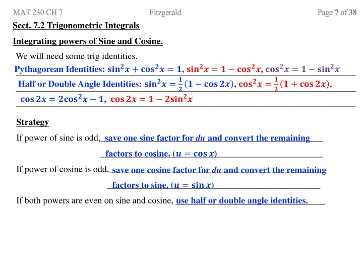 sect 7 2 trigonometric integrals