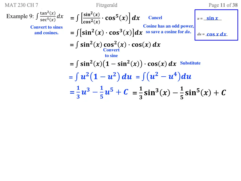 tan 2 sec 5 convert to sines and cosines