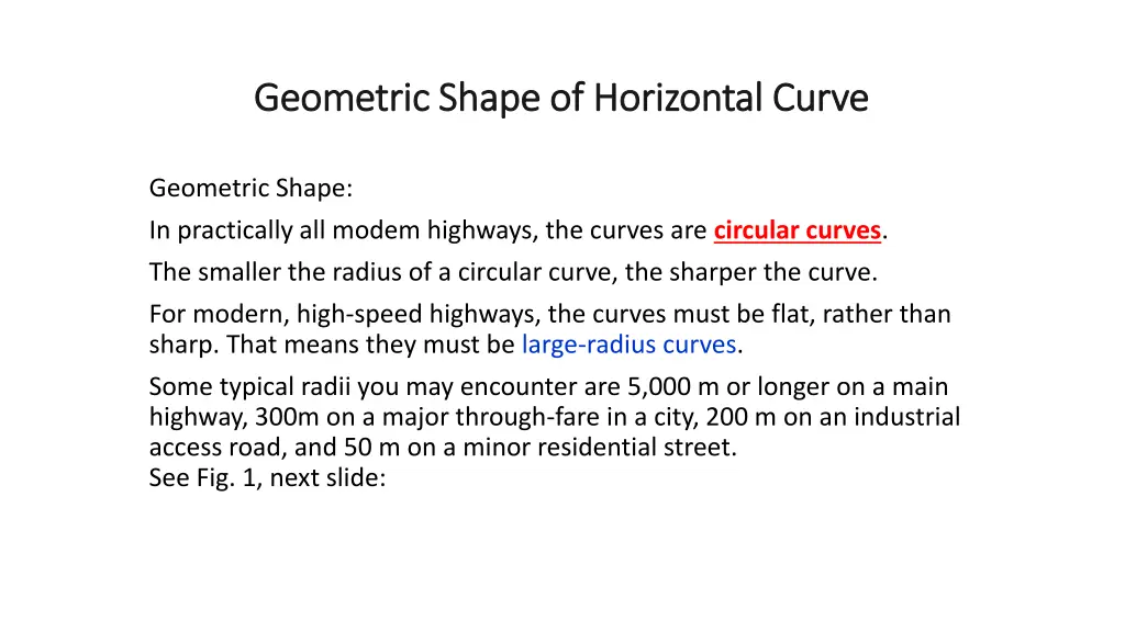 geometric shape of horizontal curve geometric