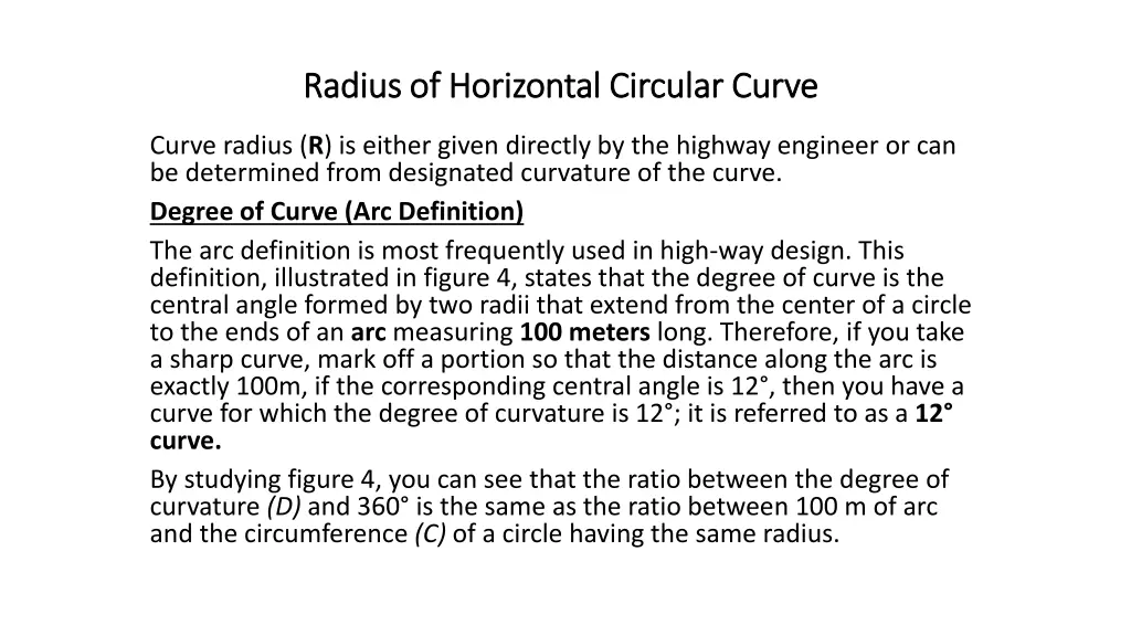 radius of horizontal circular curve radius