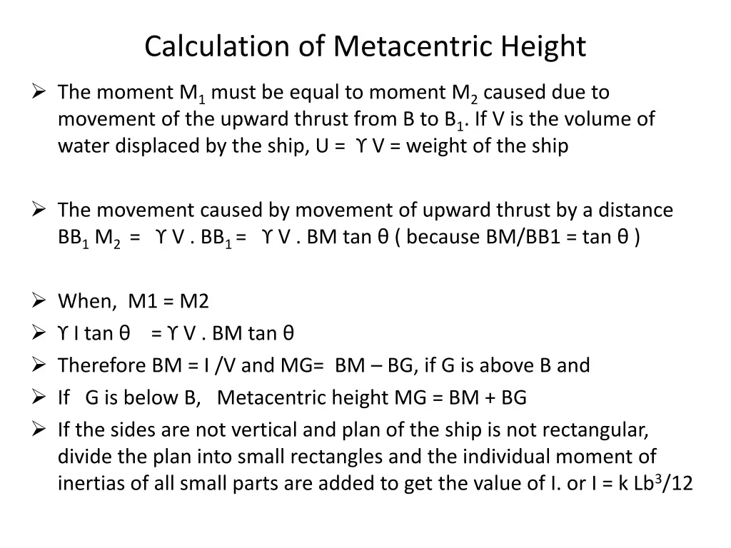 calculation of metacentric height 1