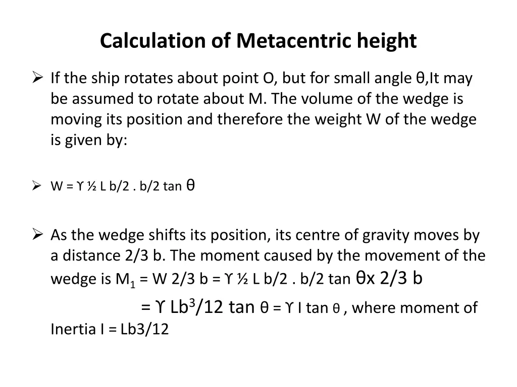 calculation of metacentric height