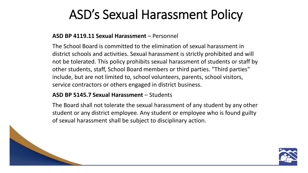 asd s sexual harassment policy asd s sexual