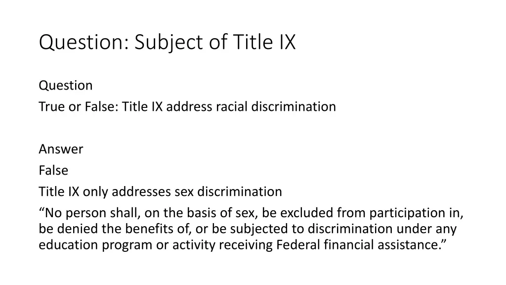 question subject of title ix