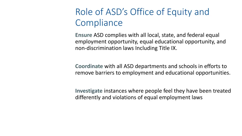 role of asd s office of equity and compliance