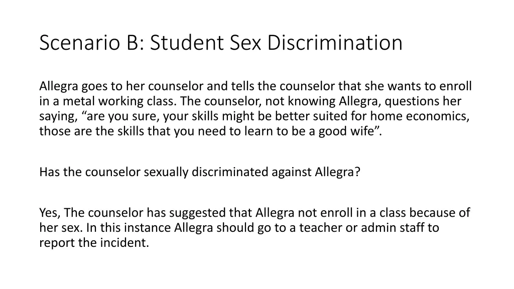 scenario b student sex discrimination