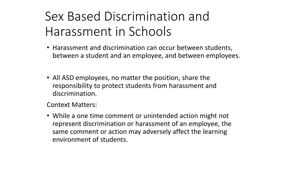 sex based discrimination and harassment in schools