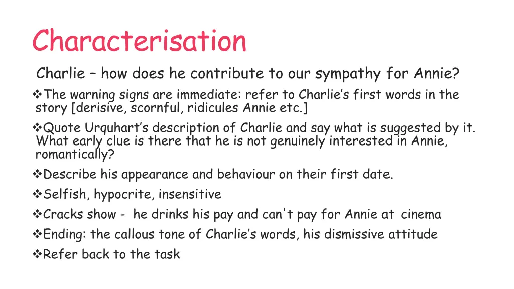 characterisation charlie how does he contribute