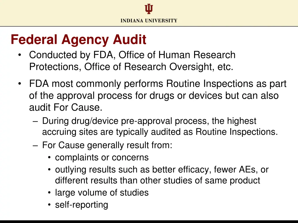 federal agency audit conducted by fda office