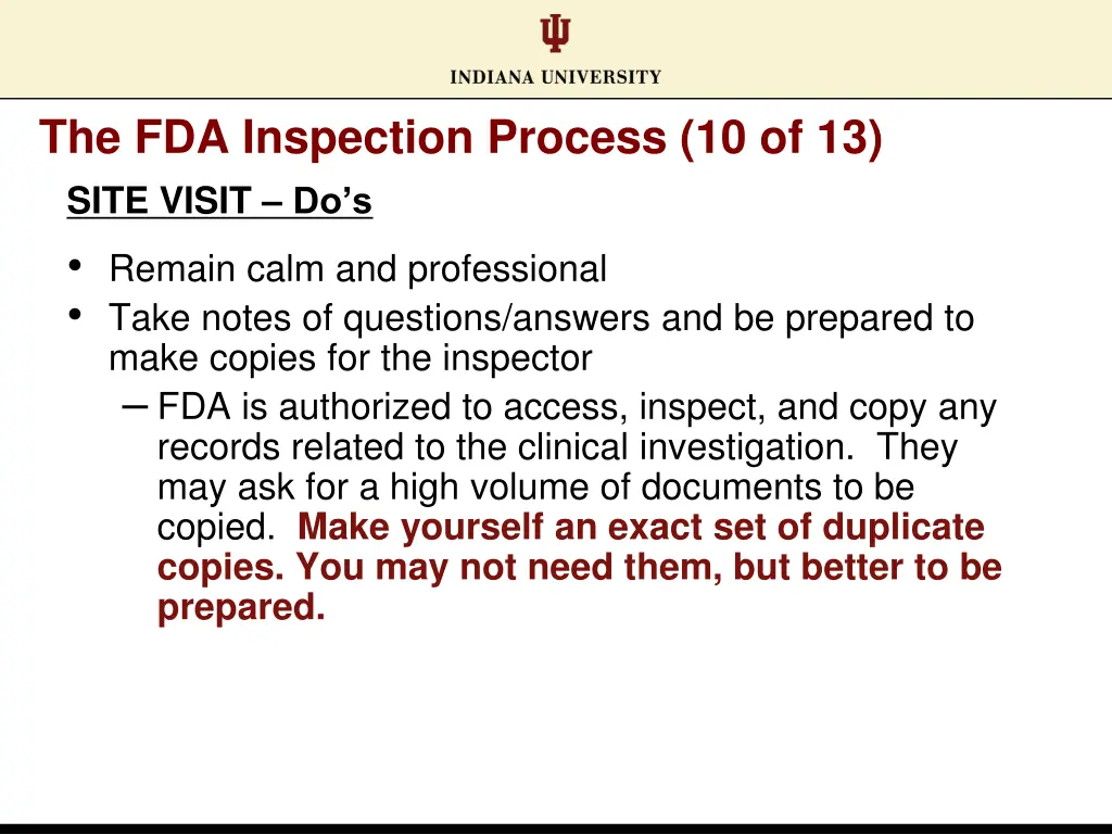 the fda inspection process 10 of 13 site visit