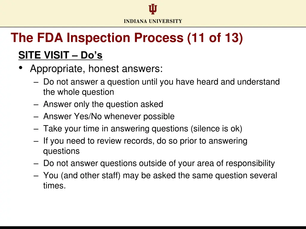 the fda inspection process 11 of 13 site visit