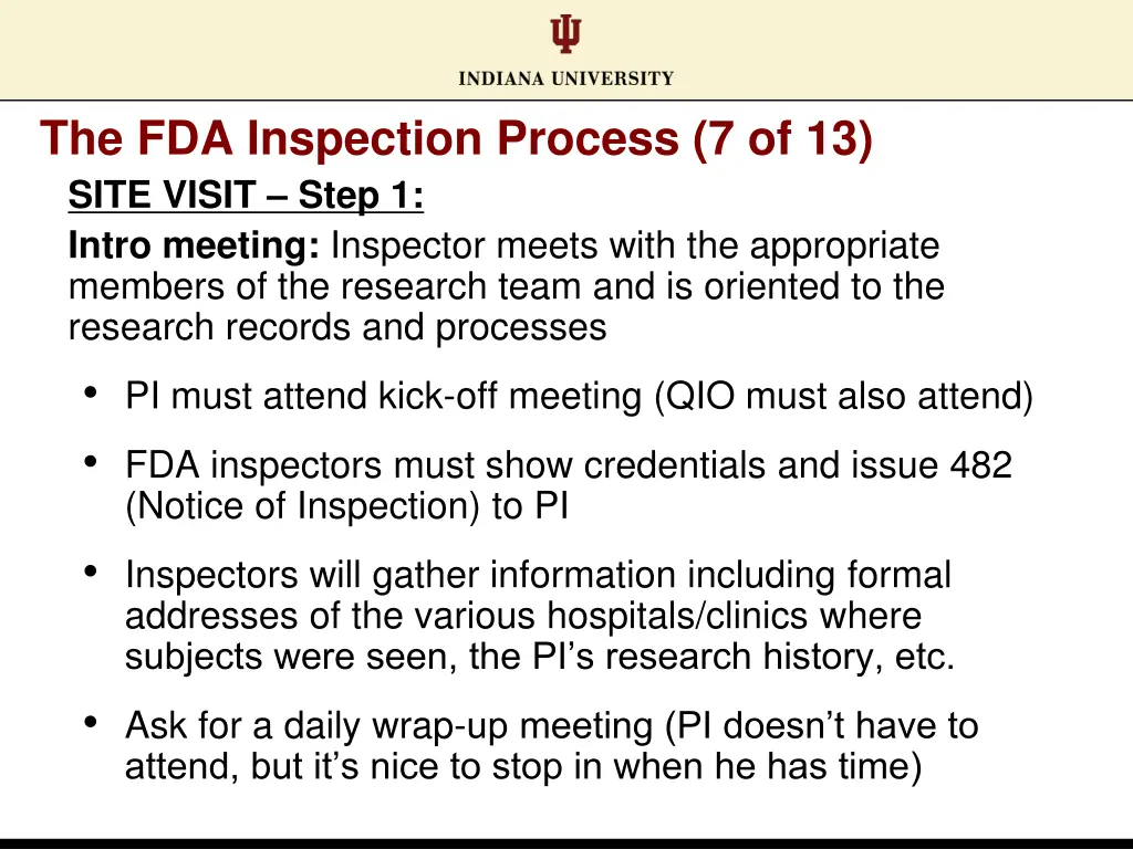 the fda inspection process 7 of 13 site visit