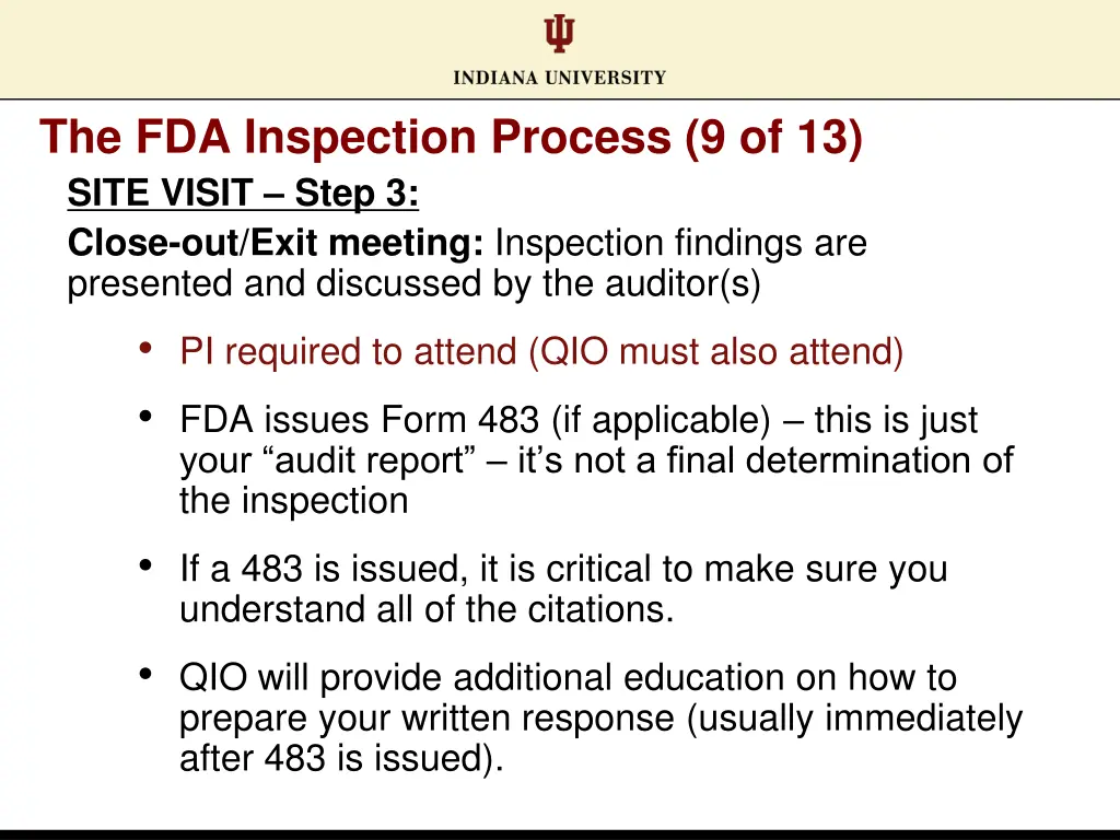 the fda inspection process 9 of 13 site visit