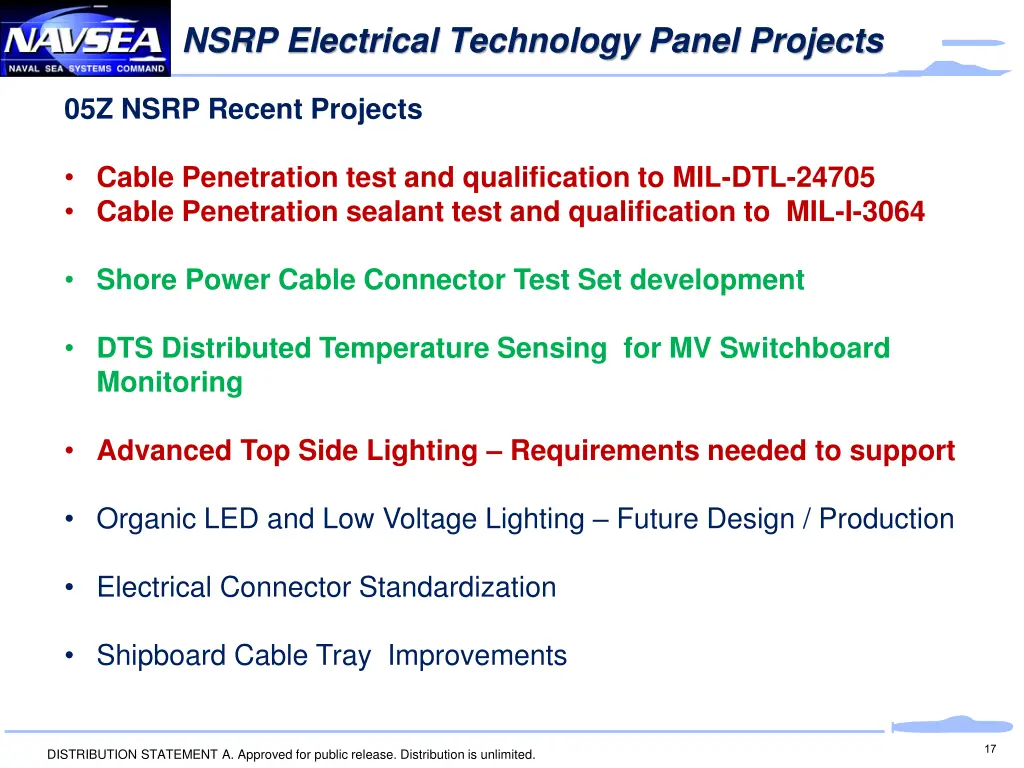 nsrp electrical technology panel projects