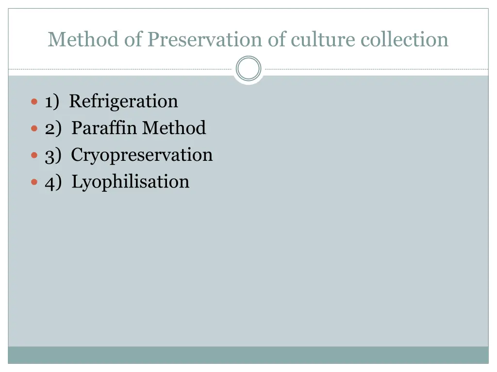 method of preservation of culture collection