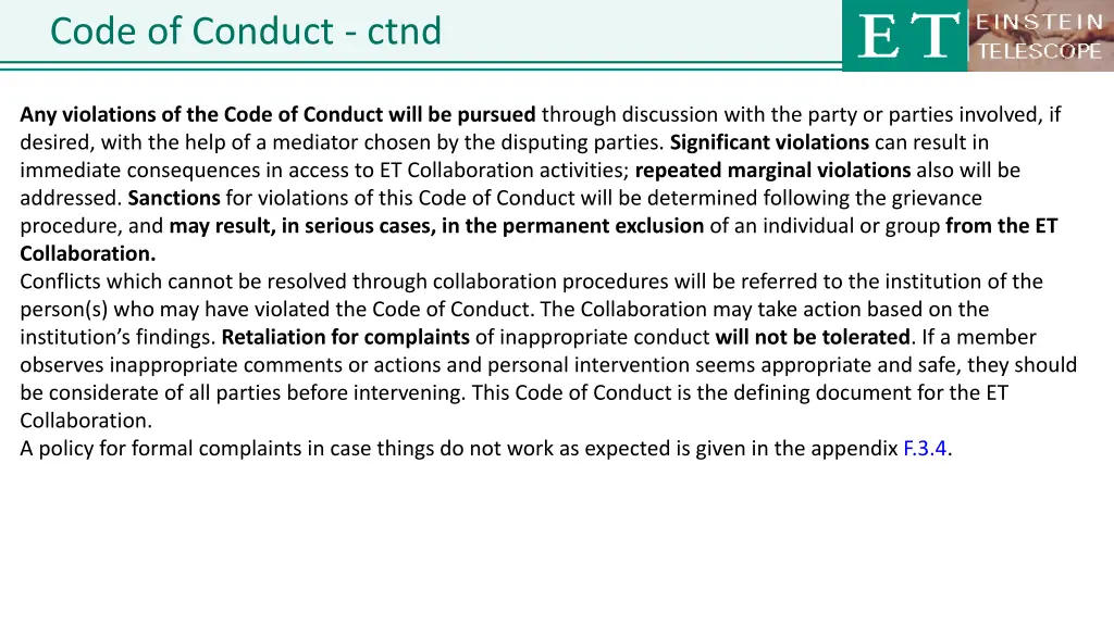 code of conduct ctnd