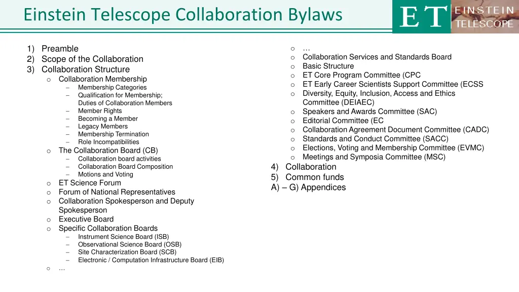 einstein telescope collaboration bylaws