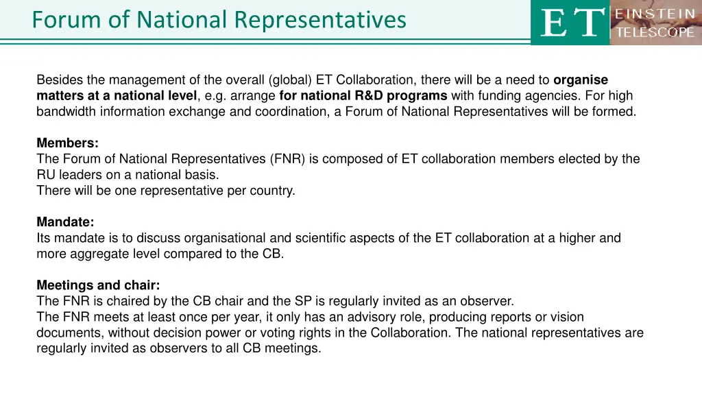 forum of national representatives