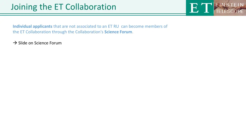 joining the et collaboration 2