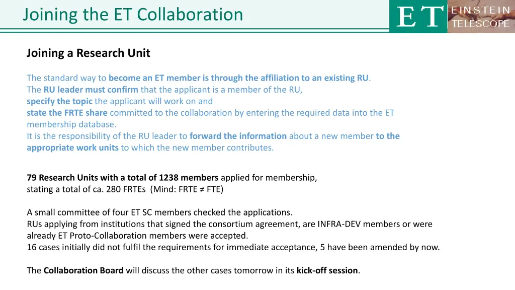 joining the et collaboration