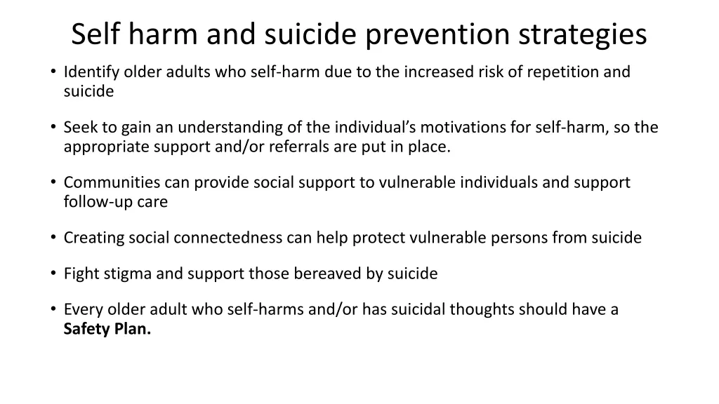 self harm and suicide prevention strategies