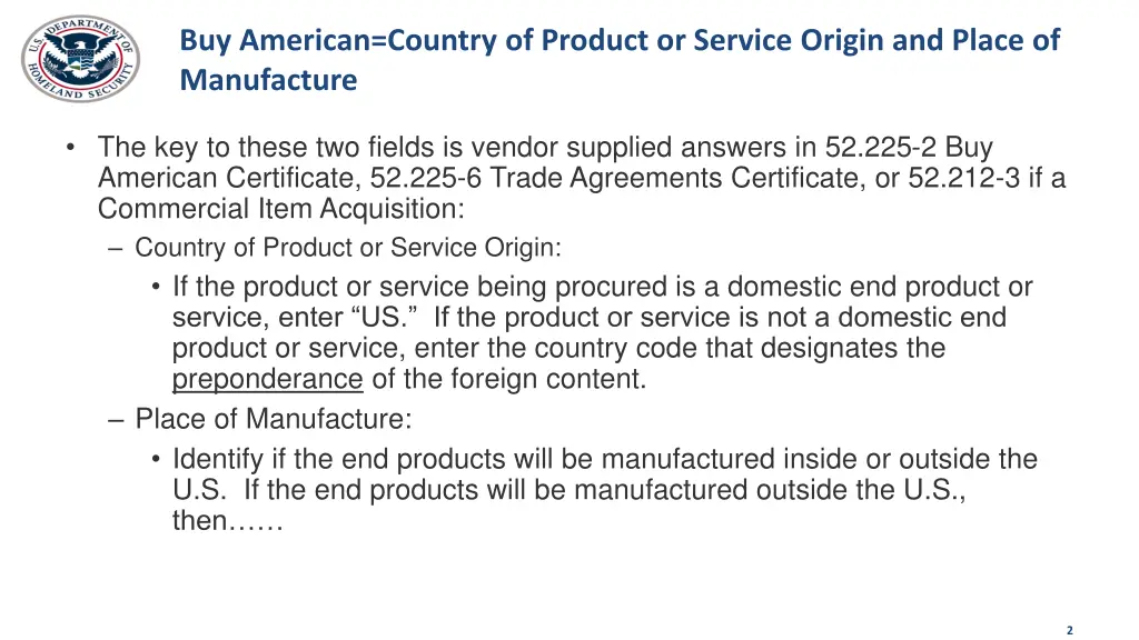 buy american country of product or service origin