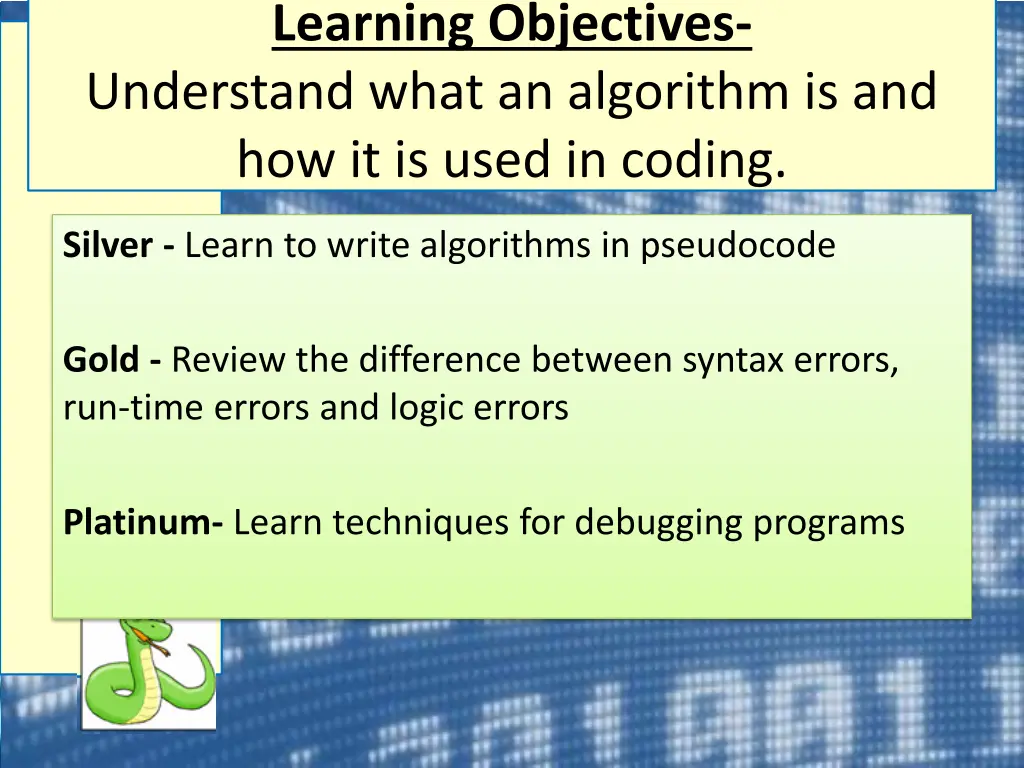 learning objectives understand what an algorithm 1