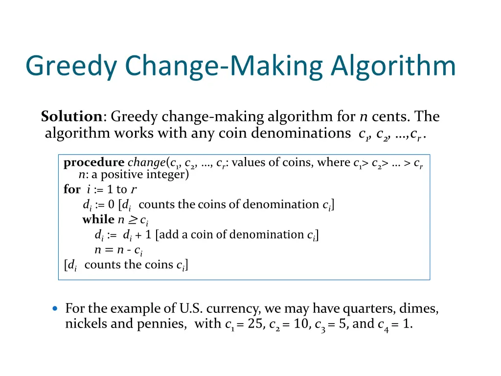 greedy change making algorithm