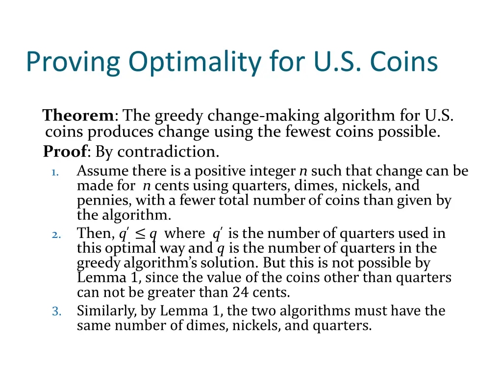 proving optimality for u s coins 1