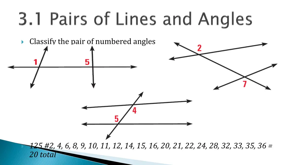 classify the pair of numbered angles