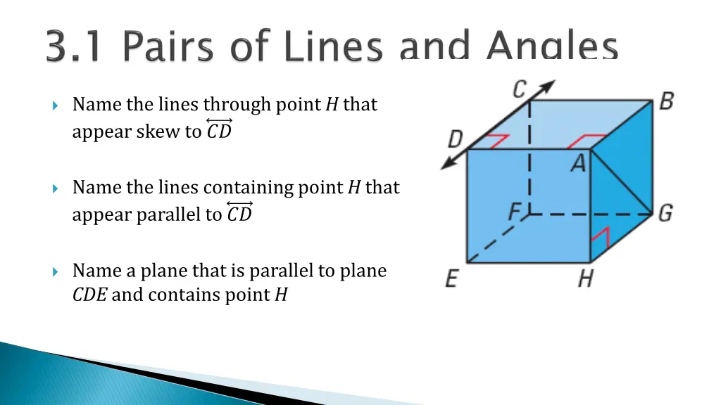 name the lines through point h that appear skew to