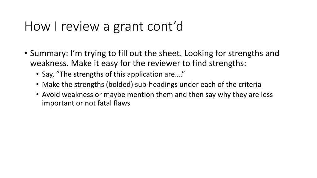 how i review a grant cont d