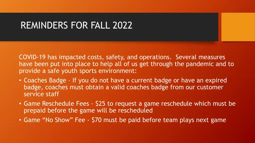 reminders for fall 2022