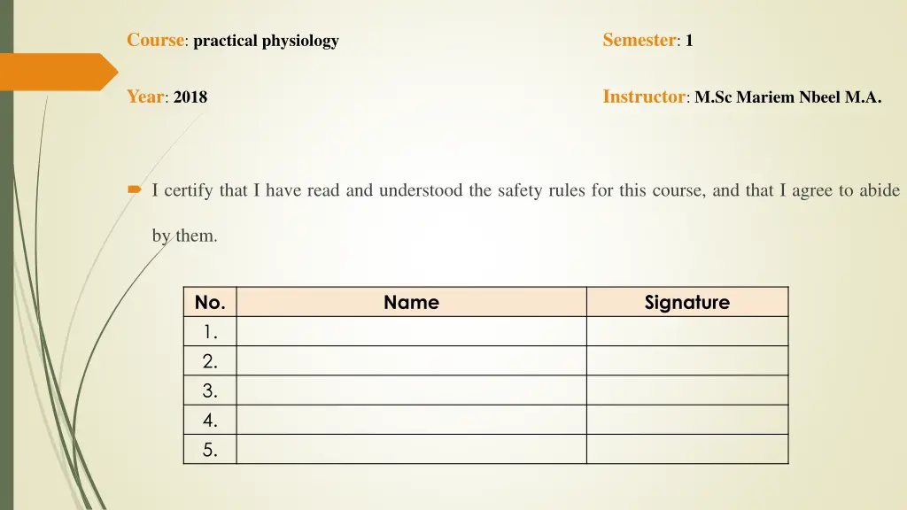 course practical physiology semester 1