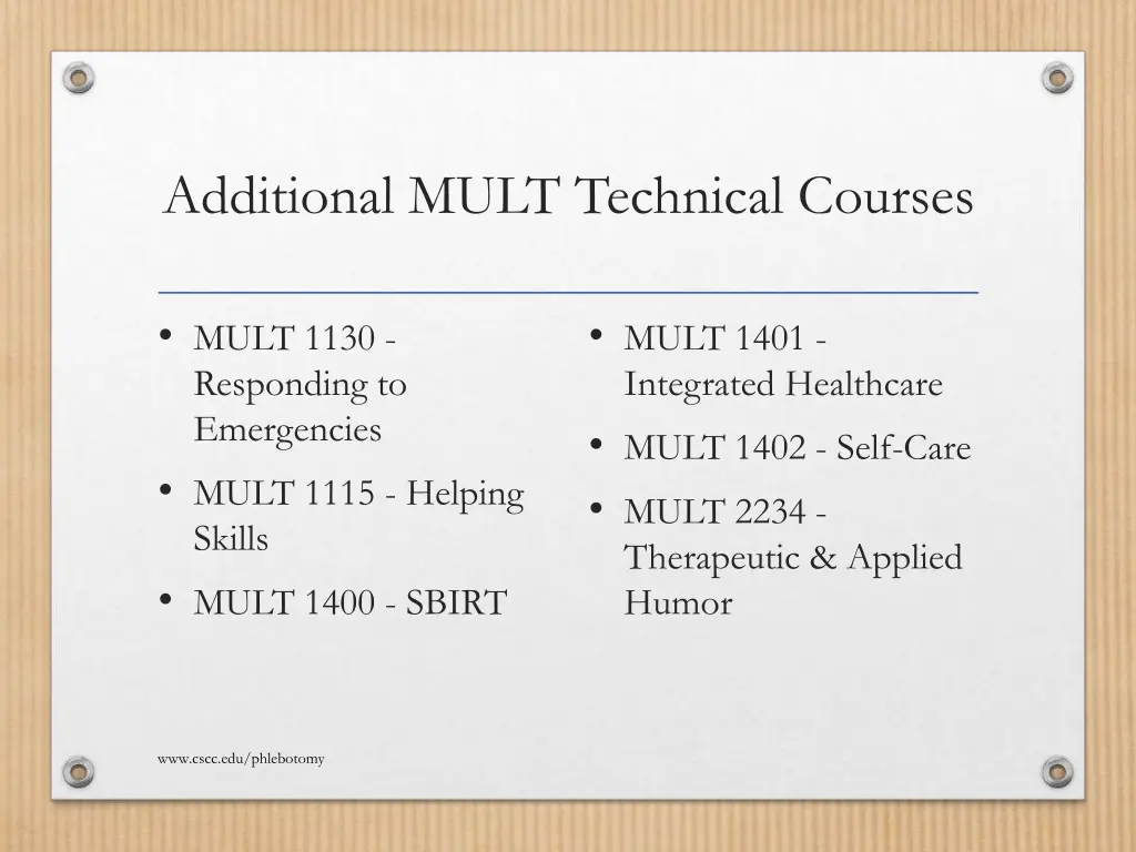 additional mult technical courses