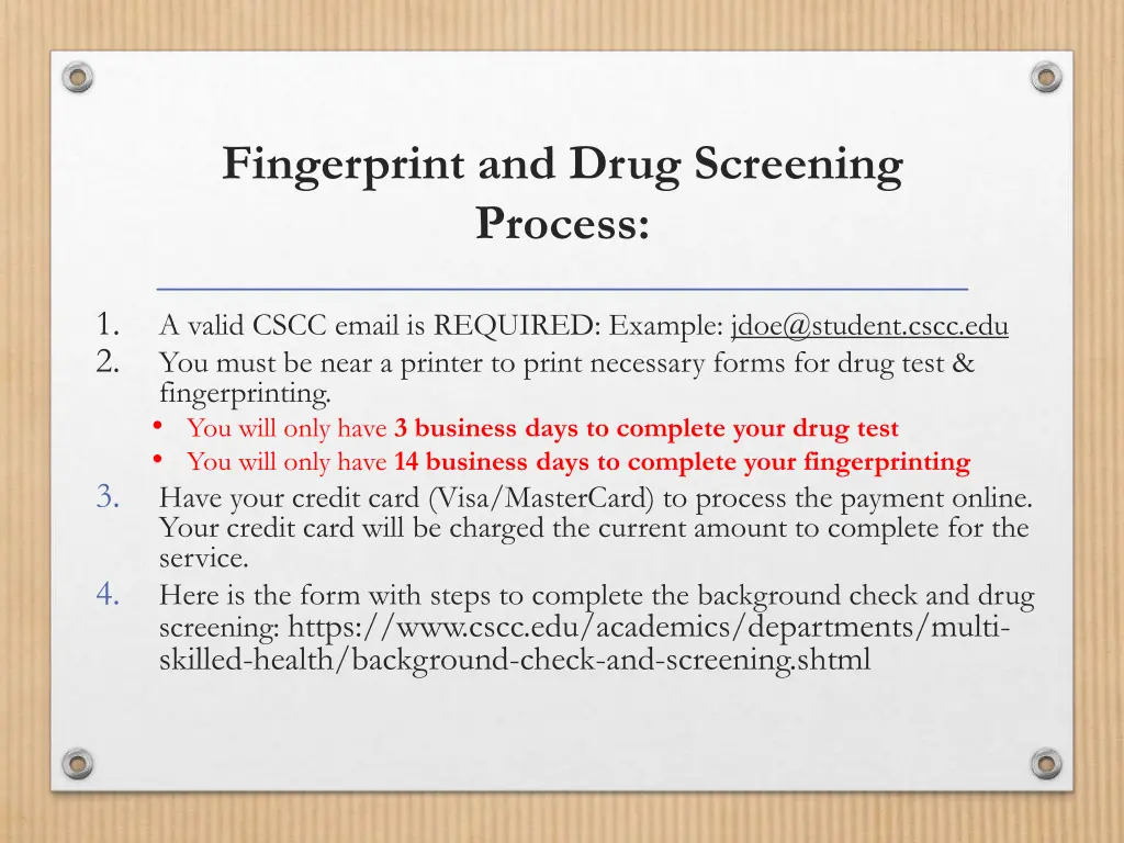 fingerprint and drug screening process