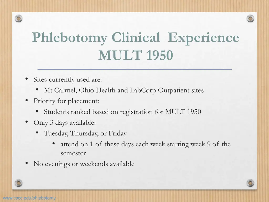 phlebotomy clinical experience mult 1950